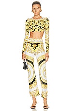 VERSACE Tessuto Long Sleeve Top in Bianco, Oro, & Nero, view 4, click to view large image.