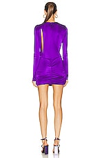 VERSACE Jersey Long Sleeve Dress in Bright Dark Orchid, view 3, click to view large image.