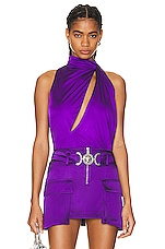 VERSACE High Neck Top in Bright Dark Orchid, view 1, click to view large image.