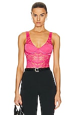 VERSACE Lace Bodysuit in Tropical Pink, view 1, click to view large image.