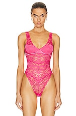 VERSACE Lace Bodysuit in Tropical Pink, view 2, click to view large image.