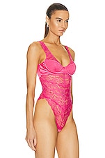 VERSACE Lace Bodysuit in Tropical Pink, view 3, click to view large image.