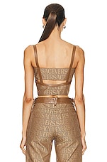 VERSACE Logo Bra Top in Brown & Beige, view 3, click to view large image.