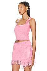 VERSACE Jacquard Sleeveless Top in Flamingo, view 3, click to view large image.