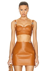 VERSACE Leather Bustier Top in Caramel & Black, view 1, click to view large image.