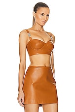 VERSACE Leather Bustier Top in Caramel & Black, view 2, click to view large image.