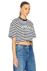 VERSACE Nautical Striped Tee in White & Navy, view 2, click to view large image.