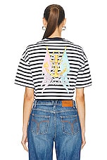 VERSACE Nautical Striped Tee in White & Navy, view 3, click to view large image.