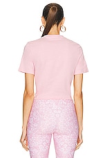 VERSACE Milano Logo Embroidered Jersey Tee in Pale Pink, view 3, click to view large image.