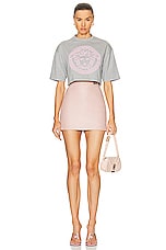 VERSACE Logo Print Jersey Tee in Gray Melange, view 4, click to view large image.