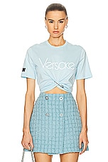 VERSACE Logo T-shirt in Pale Blue+bianco, view 1, click to view large image.