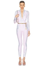 VERSACE Jersey Bodysuit in Pastel Pink, White, & Silver, view 6, click to view large image.