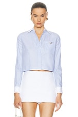 VERSACE Striped Long Sleeve Shirt in Pastel Blue & White, view 1, click to view large image.