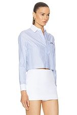 VERSACE Striped Long Sleeve Shirt in Pastel Blue & White, view 2, click to view large image.