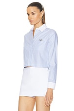 VERSACE Striped Long Sleeve Shirt in Pastel Blue & White, view 3, click to view large image.