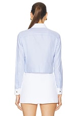 VERSACE Striped Long Sleeve Shirt in Pastel Blue & White, view 4, click to view large image.
