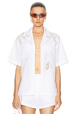 VERSACE Short Sleeve Button Up Top in Bianco Ottico, view 1, click to view large image.