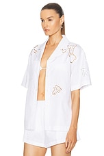 VERSACE Short Sleeve Button Up Top in Bianco Ottico, view 3, click to view large image.