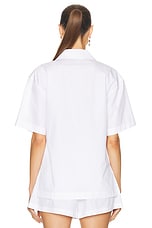 VERSACE Short Sleeve Button Up Top in Bianco Ottico, view 4, click to view large image.