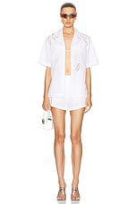 VERSACE Short Sleeve Button Up Top in Bianco Ottico, view 5, click to view large image.