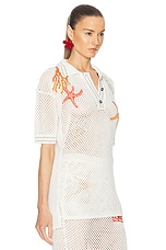 VERSACE Embroidered Polo Top in Ivory, view 2, click to view large image.