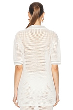 VERSACE Embroidered Polo Top in Ivory, view 4, click to view large image.