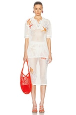 VERSACE Embroidered Polo Top in Ivory, view 5, click to view large image.