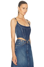 VERSACE Corset Tank Top in Blu Medio, view 2, click to view large image.