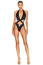 VERSACE Cut Out One Piece Swimsuit in Nero, view 1, click to view large image.