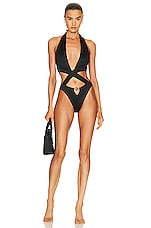 VERSACE Cut Out One Piece Swimsuit in Nero, view 4, click to view large image.