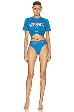 VERSACE High Waist Bikini Bottom in Mediterranean Blue, view 5, click to view large image.