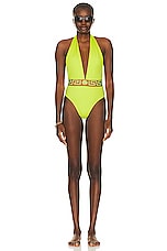 VERSACE Lycra Vita One Piece Swimsuit in Mimosa & Camel, view 4, click to view large image.