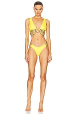 VERSACE Lycra Vita Slip Bikini Bottom in Mimosa & Yellow, view 4, click to view large image.