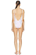 VERSACE Damier Print One Piece Swimsuit in Pastel Pink, White, & Silver, view 3, click to view large image.