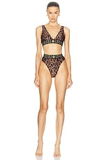 VERSACE Triangle Bikini Top in Chestnut & Gold, view 4, click to view large image.