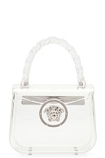 VERSACE Mini Top Handle Bag in Transparent, view 3, click to view large image.