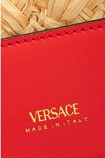 VERSACE Straw Tote Bag in Natural, Coral, & Versace Gold, view 6, click to view large image.