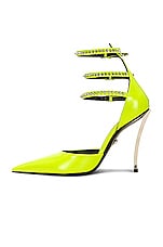 VERSACE Caged Ankle Pumps in Acid Lime & Palladio, view 5, click to view large image.
