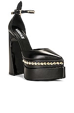 VERSACE Studded Platform Pumps in Nero & Oro, view 2, click to view large image.