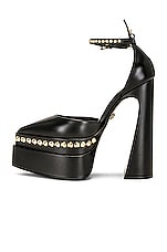 VERSACE Studded Platform Pumps in Nero & Oro, view 5, click to view large image.