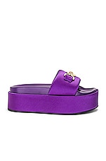 VERSACE Medusa Platform Sandal in Dark Orchid & Gold, view 1, click to view large image.
