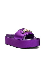 VERSACE Medusa Platform Sandal in Dark Orchid & Gold, view 2, click to view large image.