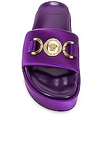VERSACE Medusa Platform Sandal in Dark Orchid & Gold, view 4, click to view large image.