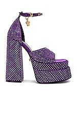VERSACE Medusa Aevitas Sandal in Dark Orchid & Gold, view 1, click to view large image.