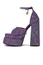 VERSACE Medusa Aevitas Sandal in Dark Orchid & Gold, view 5, click to view large image.