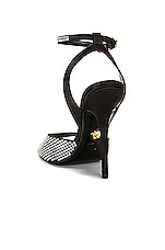 VERSACE Safety Pin Sandal in Black & Versace Gold, view 3, click to view large image.