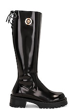 VERSACE Knee High Boot in Black & Versace Gold, view 1, click to view large image.