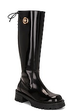 VERSACE Knee High Boot in Black & Versace Gold, view 2, click to view large image.