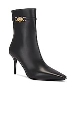 VERSACE Calf Leather Booties in Black, view 2, click to view large image.