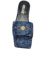 VERSACE Fabric Mule Slides in Blue, view 4, click to view large image.